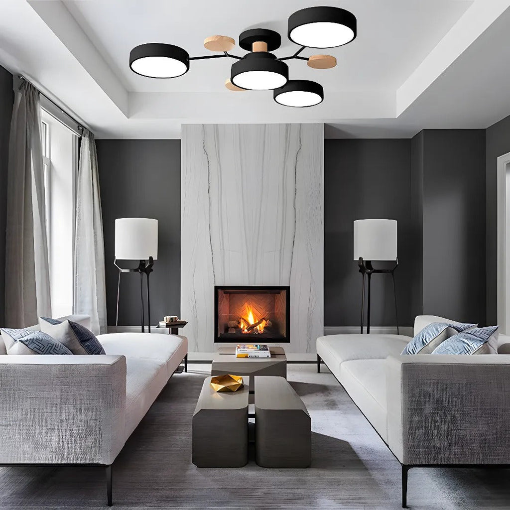 Round Iron Semi-Flush Ceiling Light - LED Chandelier Fixture