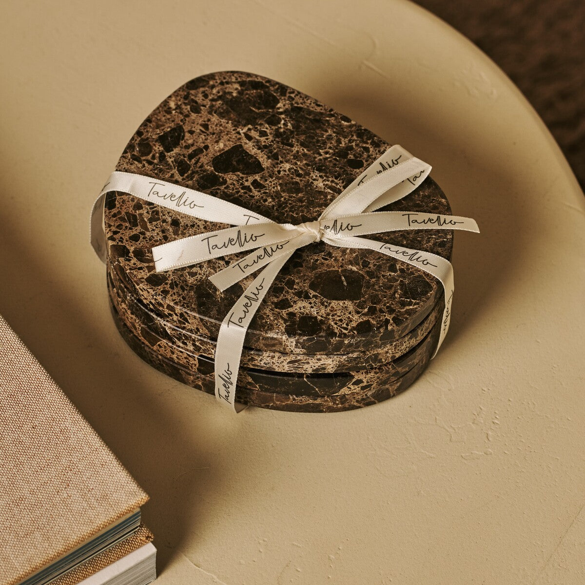Li Coaster Set Organic Marble Emperador Dark