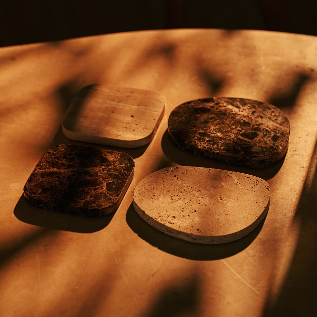 Li Coaster Set Organic Marble Emperador Dark