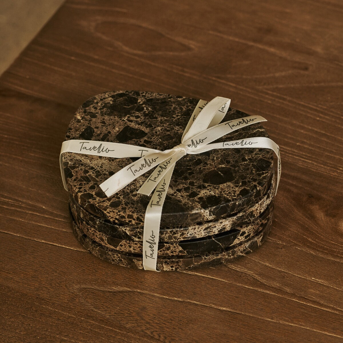 Li Coaster Set Organic Marble Emperador Dark