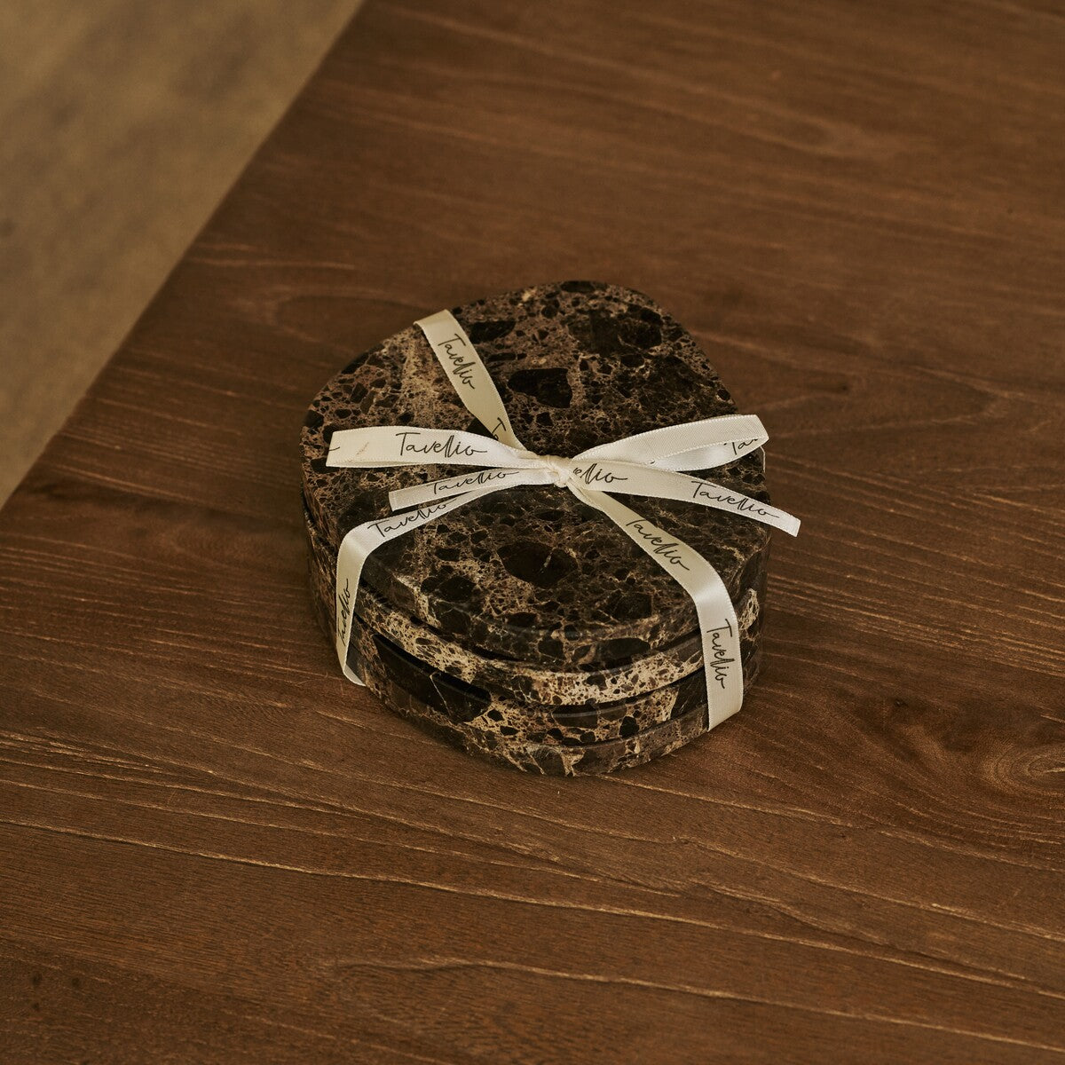 Li Coaster Set Organic Marble Emperador Dark