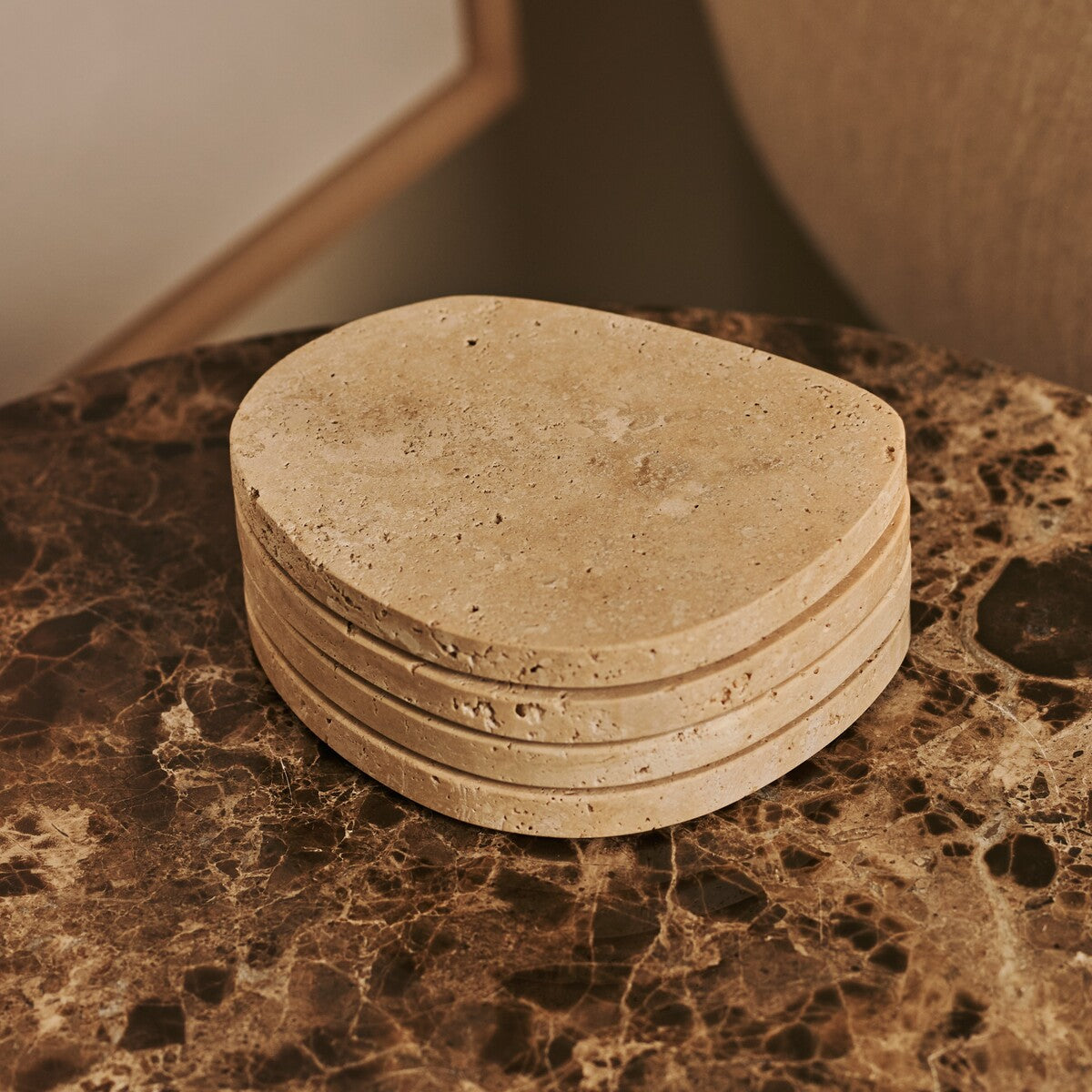 Li Coaster Set Organic Travertine Travertino Classico