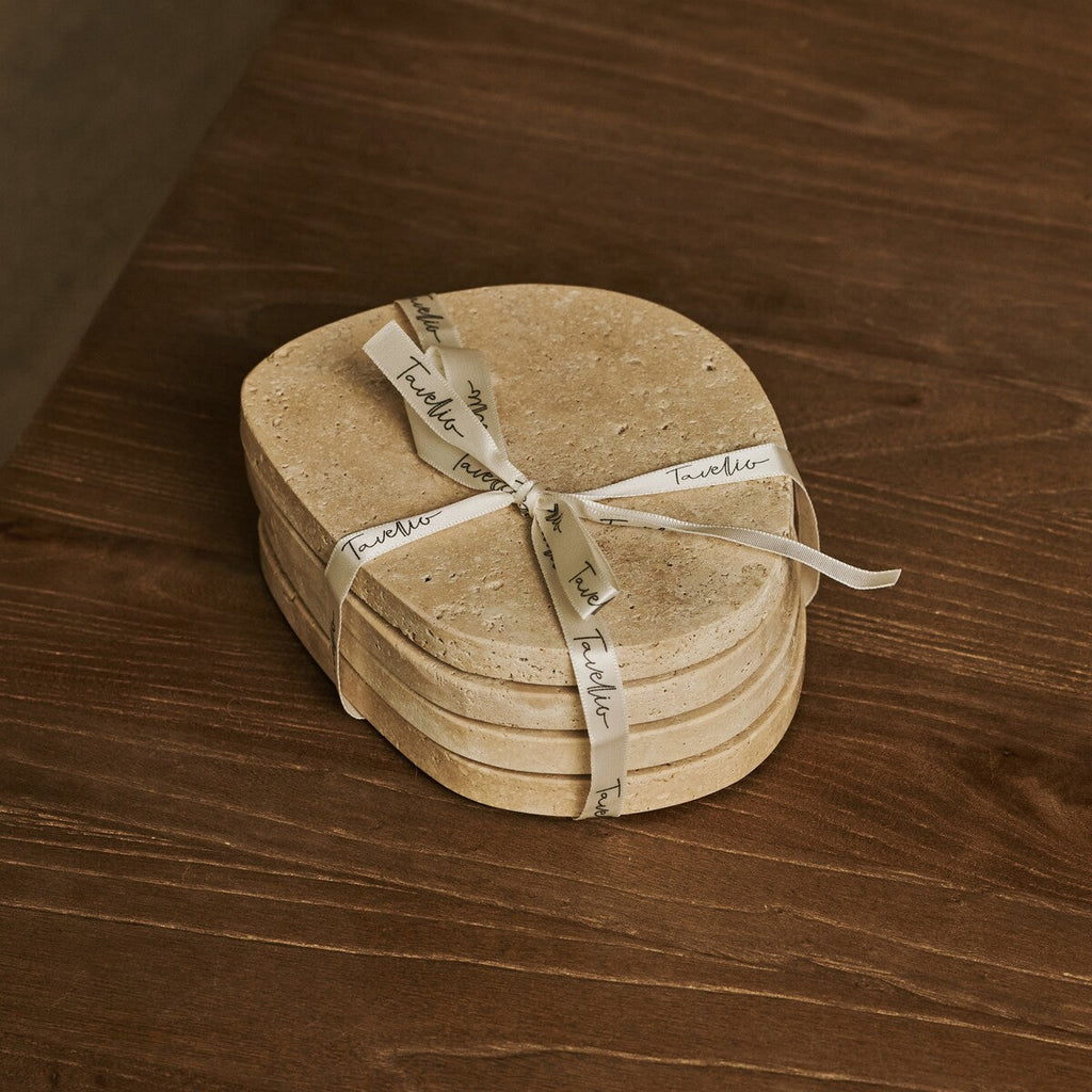 Li Coaster Set Organic Travertine Travertino Classico