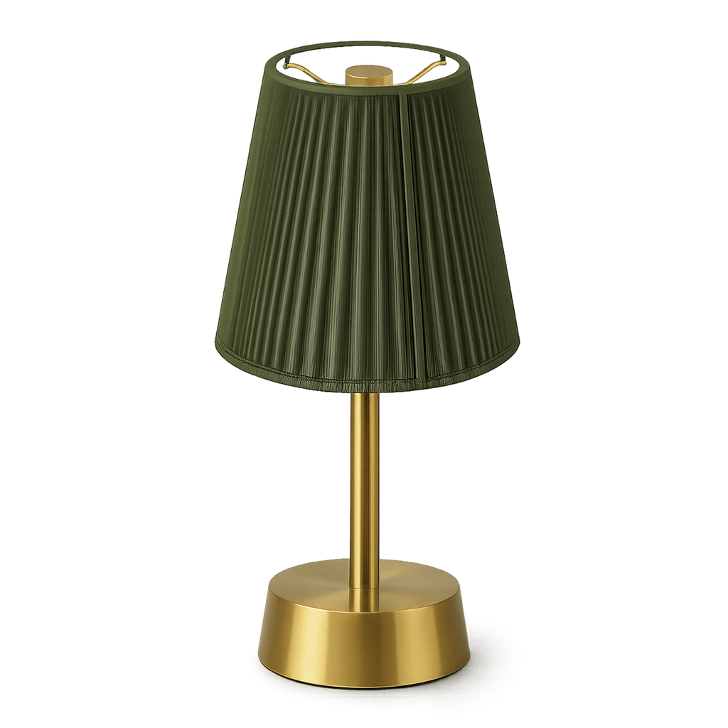 Liberty Rechargeable Cordless Table Lamp - Brass - Moss Green Shade [C]