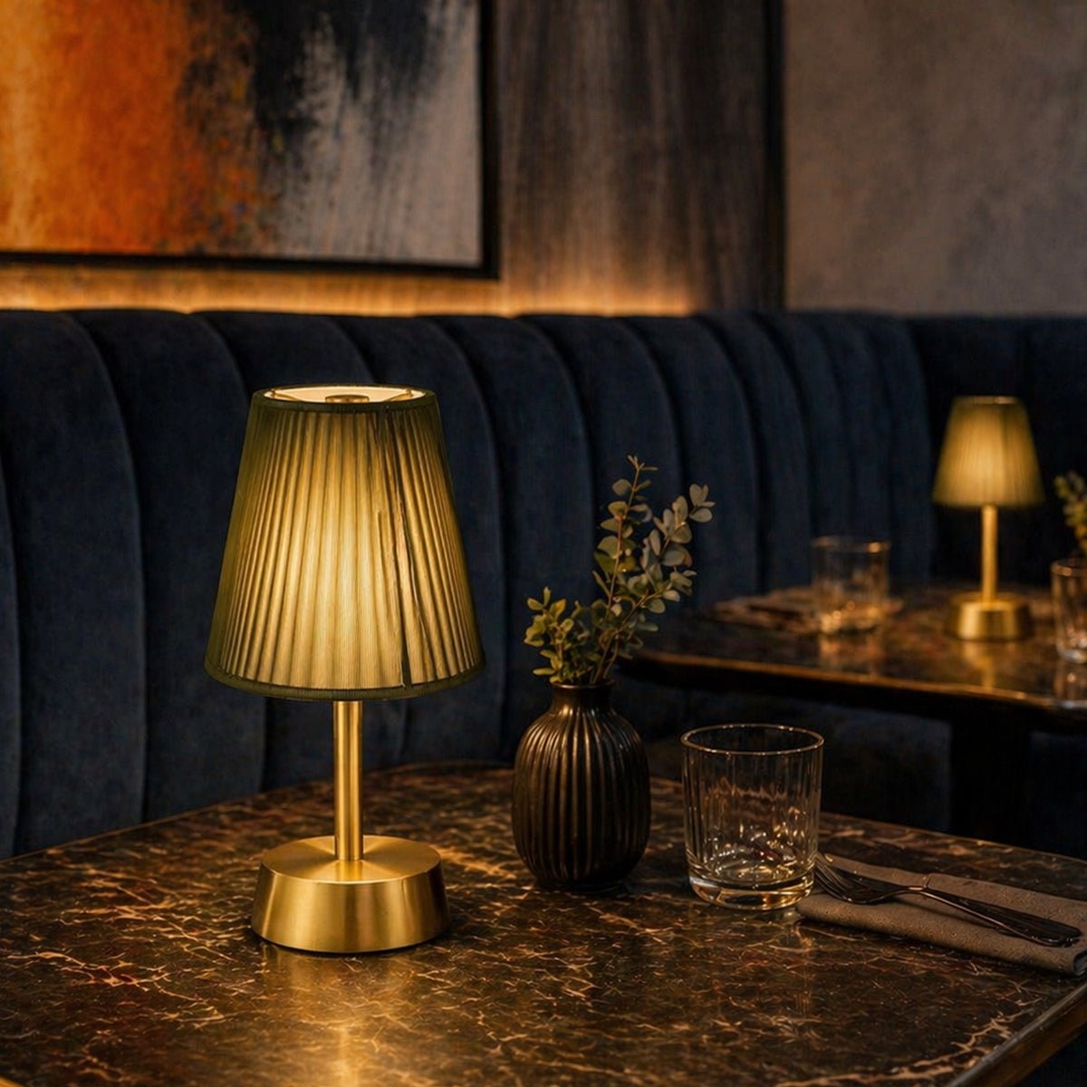 Liberty Rechargeable Cordless Table Lamp - Brass - Moss Green Shade [C]