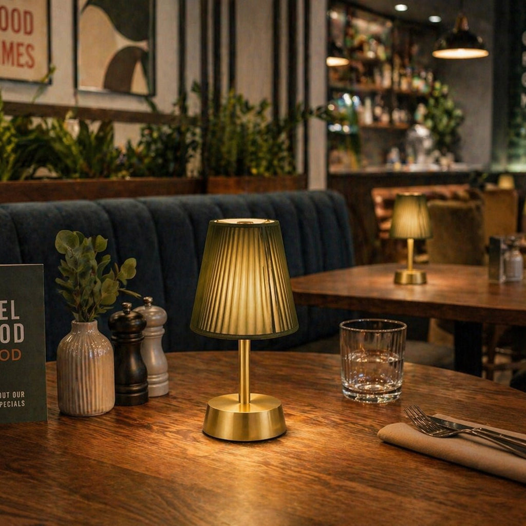 Liberty Rechargeable Cordless Table Lamp - Brass - Moss Green Shade [C]