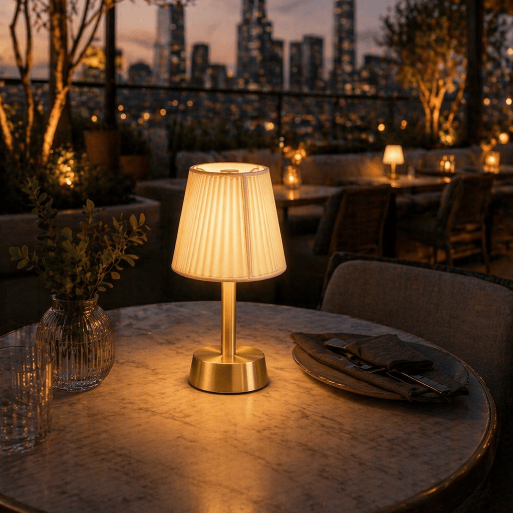 Liberty Rechargeable Cordless Table Lamp - Brass - Ivory Shade [C]