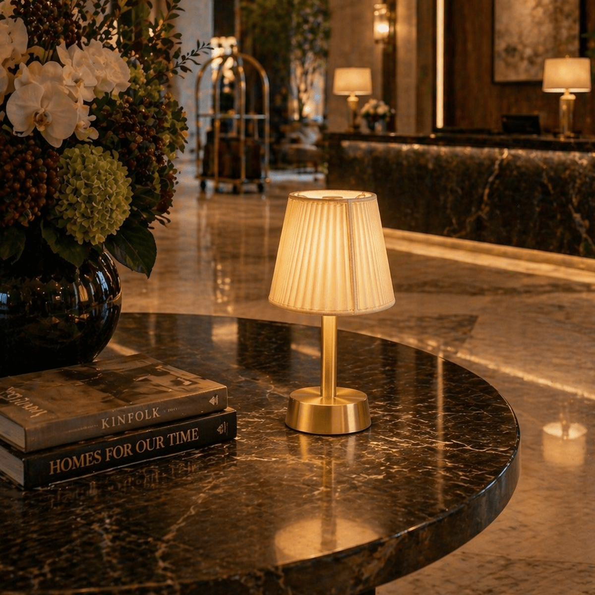 Liberty Rechargeable Cordless Table Lamp - Brass - Ivory Shade [C]