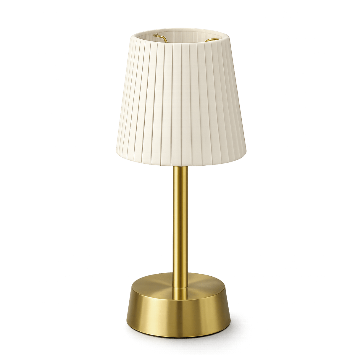 Liberty Rechargeable Cordless Table Lamp - Brass - Ivory Pleated Shade [D]