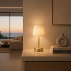 Liberty Rechargeable Cordless Table Lamp - Brass - Ivory Pleated Shade [D]
