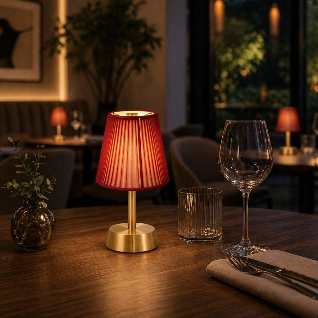 Liberty Rechargeable Cordless Table Lamp - Brass - Red Shade [C]
