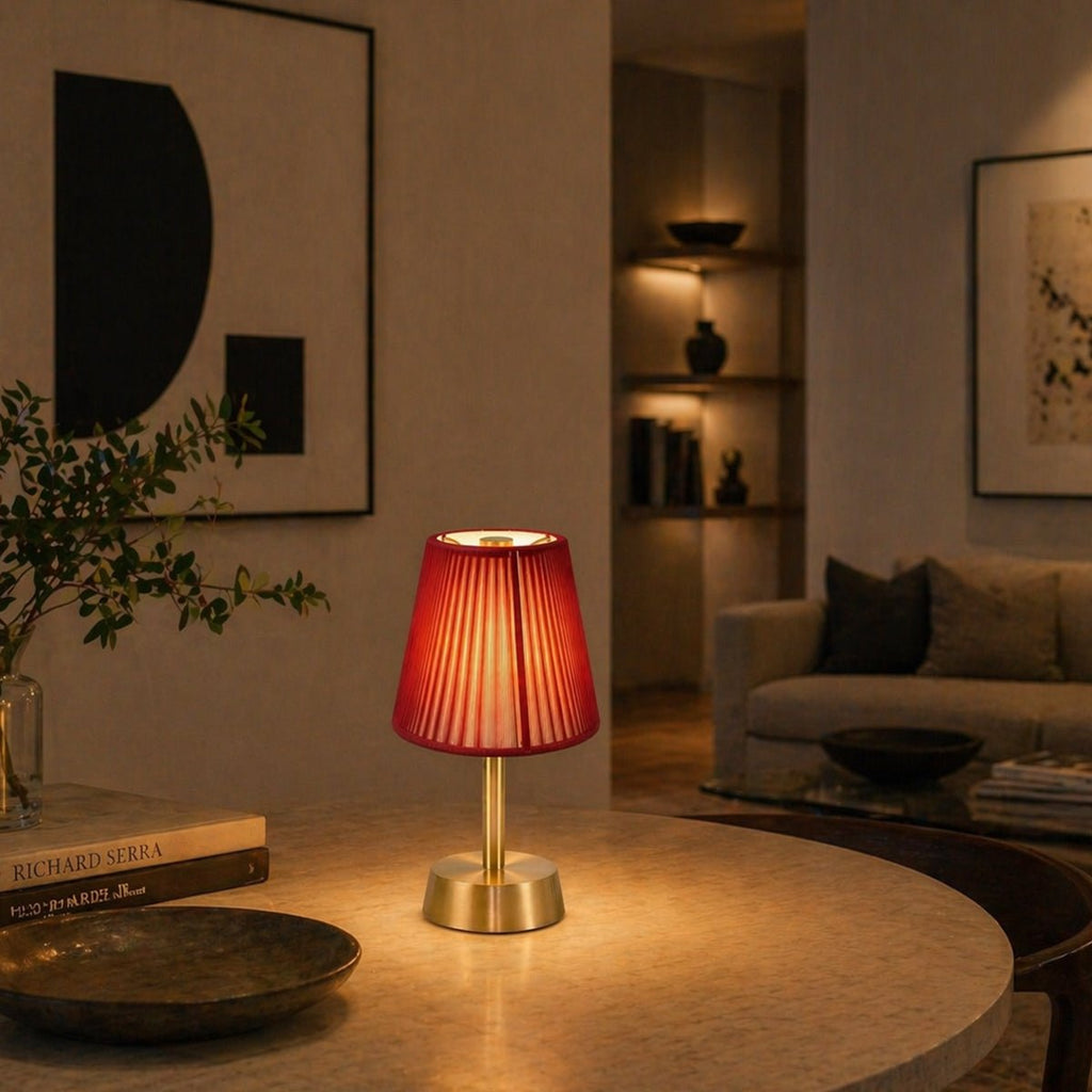 Liberty Rechargeable Cordless Table Lamp - Brass - Red Shade [C]