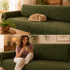 Plush Non-Slip Sofa Cover with Embossed Botanical Texture