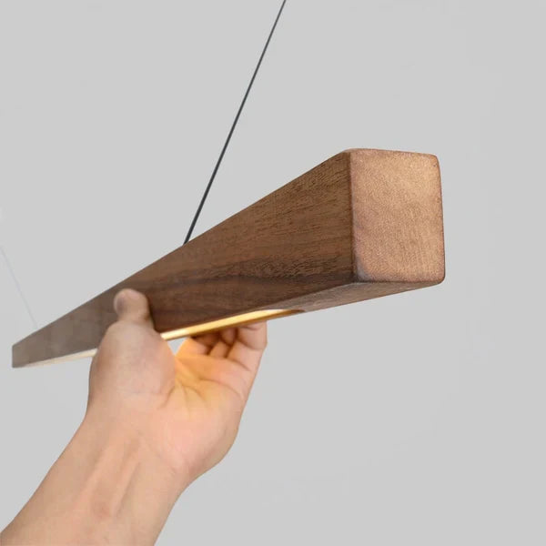 Wooden LED Pendant Light, Linear Bar Shade