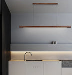 Wooden LED Pendant Light, Linear Bar Shade