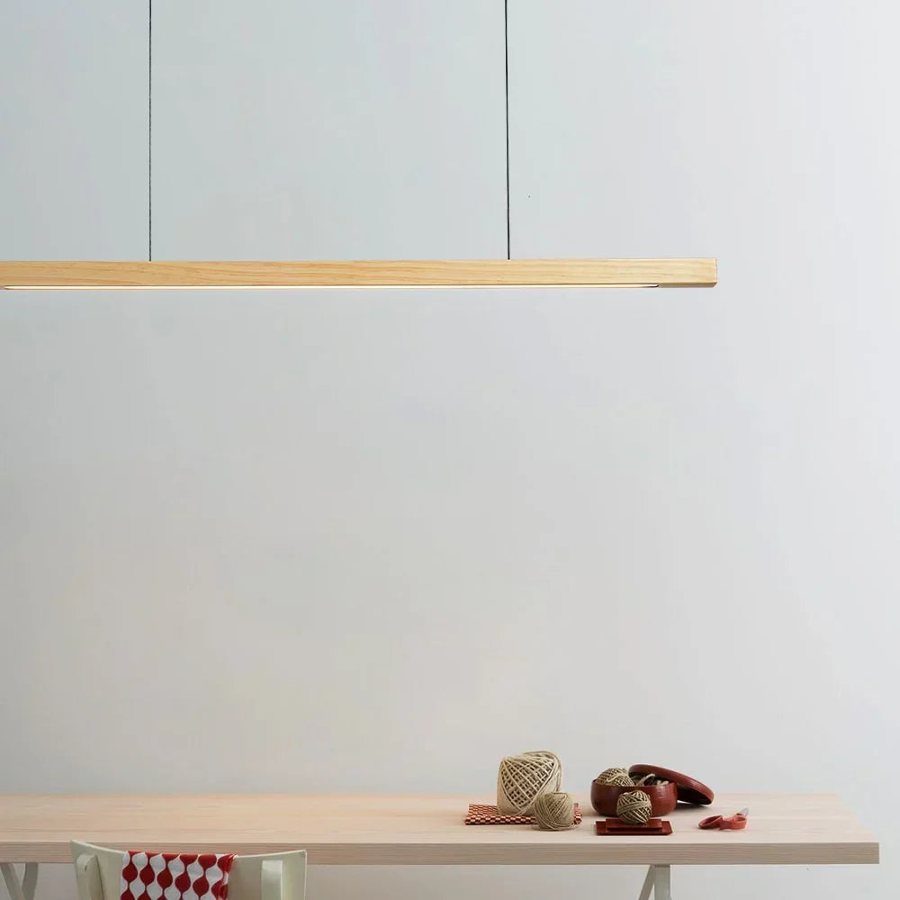 Wooden LED Pendant Light, Linear Bar Shade