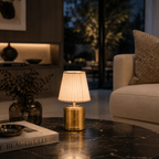 Luxe Rechargeable Cordless Table Lamp - Brass - Ivory Cotton Shade [C]
