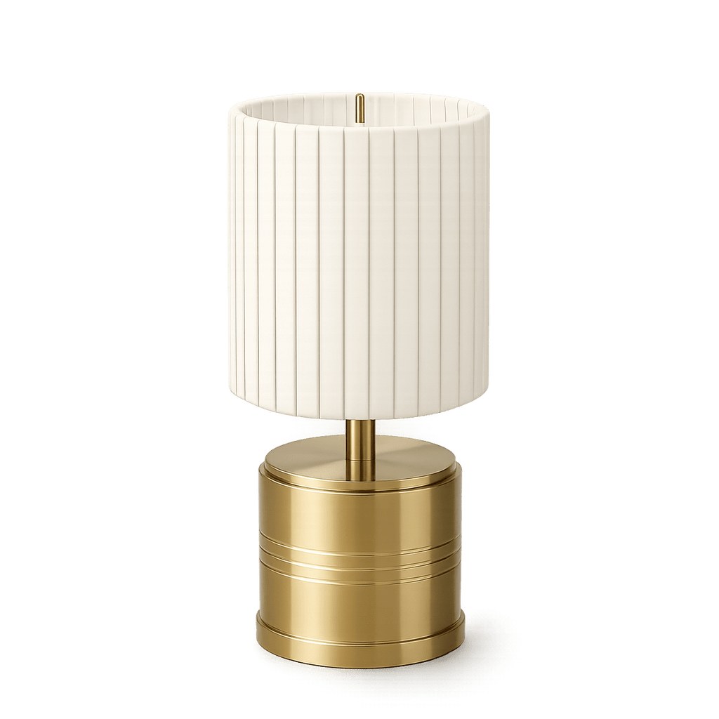 Luxe Rechargeable Cordless Table Lamp - Brass - Ivory Pleated Shade [A]