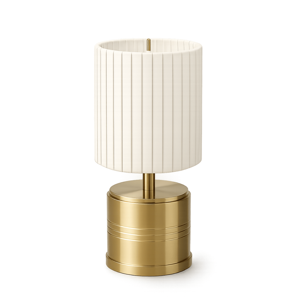 Luxe Rechargeable Cordless Table Lamp - Brass - Ivory Pleated Shade [A]