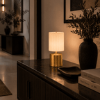 Luxe Rechargeable Cordless Table Lamp - Brass - Ivory Pleated Shade [A]