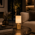 Luxe Rechargeable Cordless Table Lamp - Brass - Ivory Pleated Shade [A]