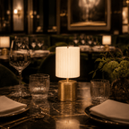Luxe Rechargeable Cordless Table Lamp - Brass - Ivory Pleated Shade [A]