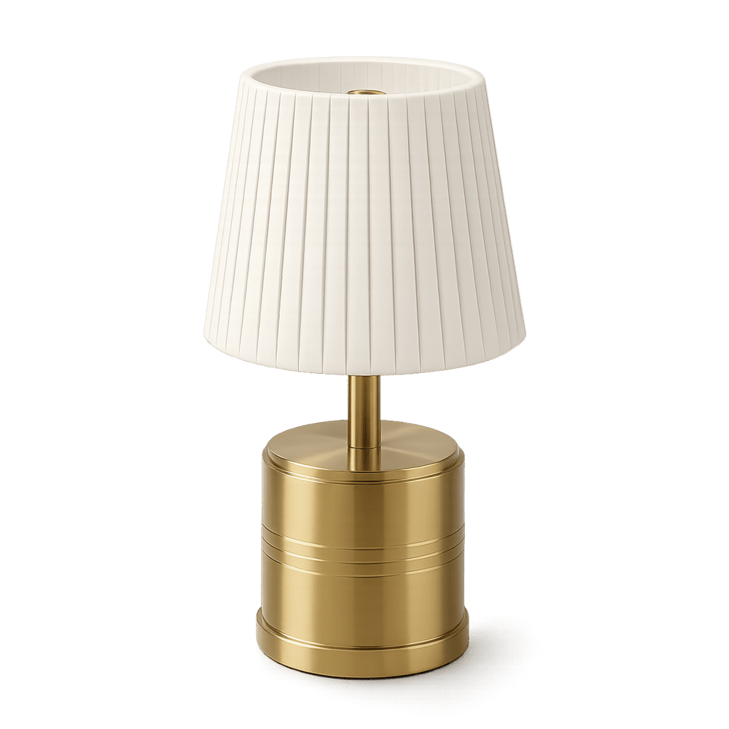 Luxe Rechargeable Cordless Table Lamp - Brass - Ivory Pleated Shade [D]