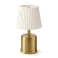 Luxe Rechargeable Cordless Table Lamp - Brass - Ivory Pleated Shade [D]