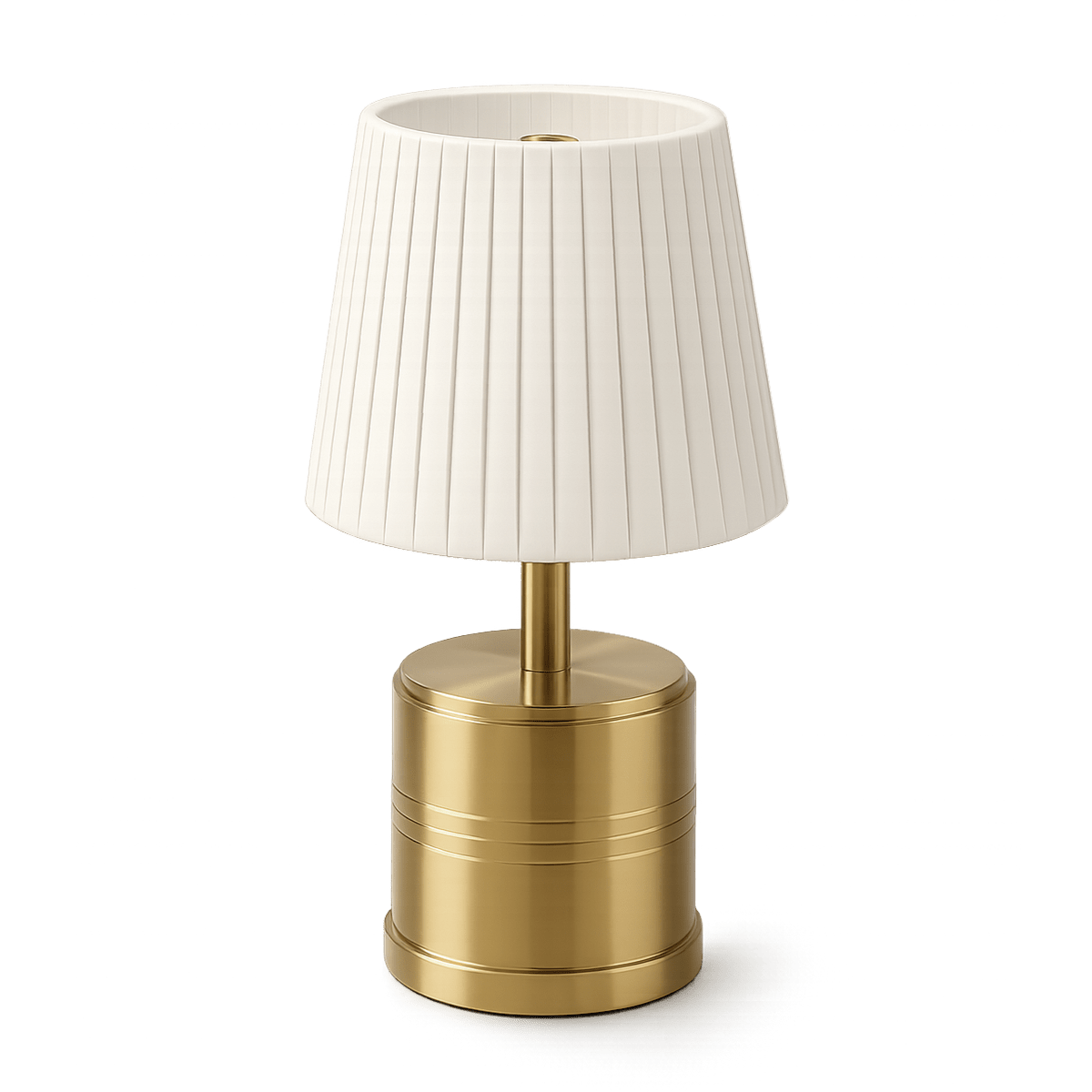 Luxe Rechargeable Cordless Table Lamp - Brass - Ivory Pleated Shade [D]