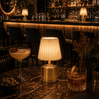 Luxe Rechargeable Cordless Table Lamp - Brass - Ivory Pleated Shade [D]