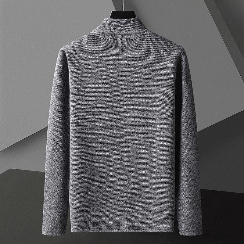 Men's Knit Cardigan with Stand Collar and Button Closure