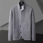 Men's Knit Cardigan with Stand Collar and Button Closure