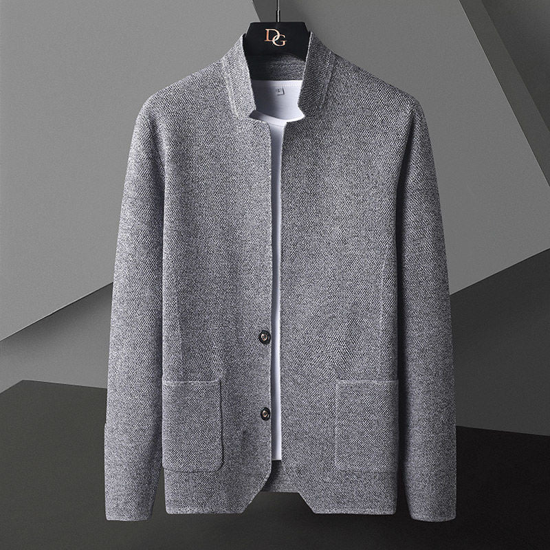 Men's Knit Cardigan with Stand Collar and Button Closure