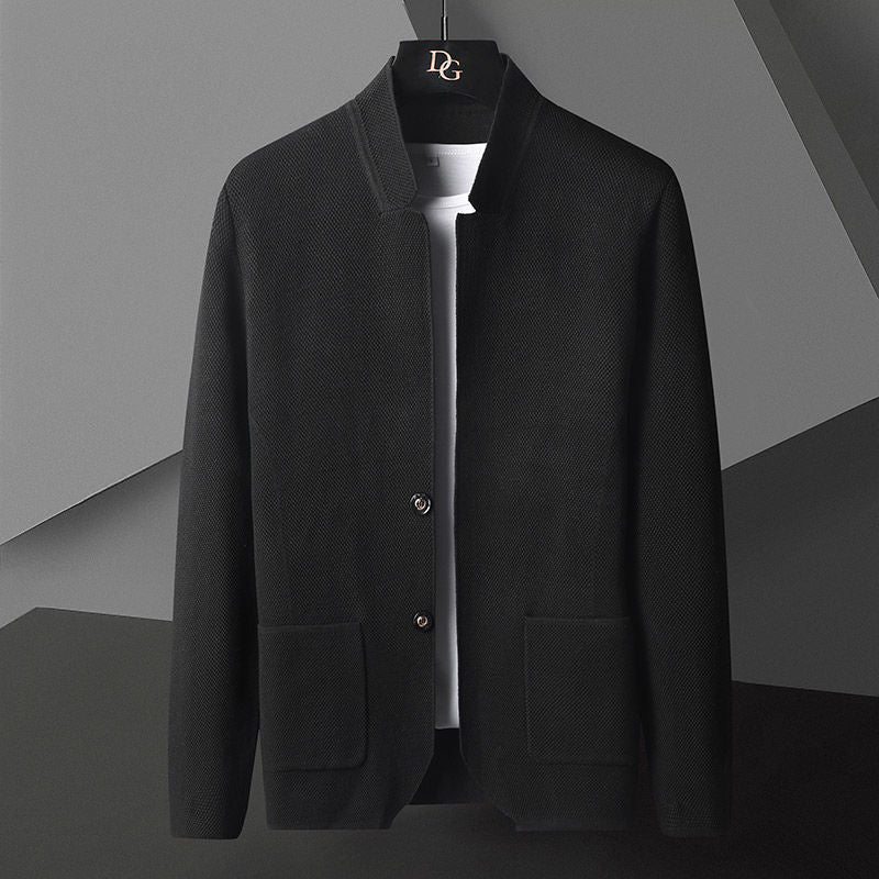 Men's Knit Cardigan with Stand Collar and Button Closure