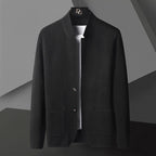 Men's Knit Cardigan with Stand Collar and Button Closure