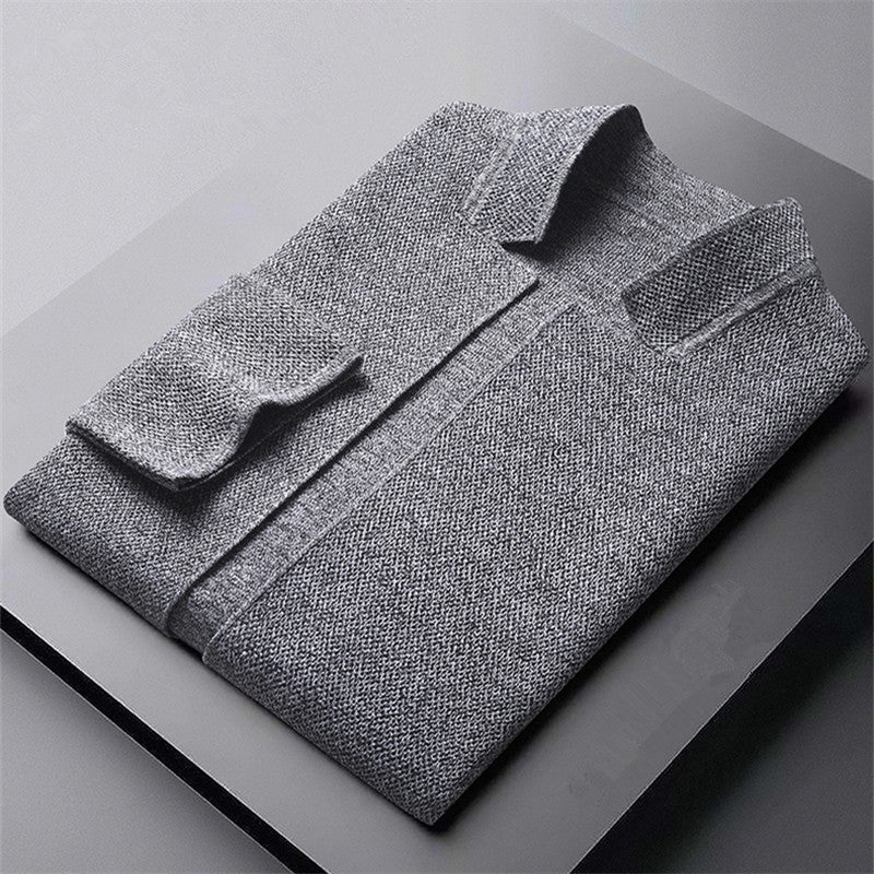 Men's Knit Cardigan with Stand Collar and Button Closure
