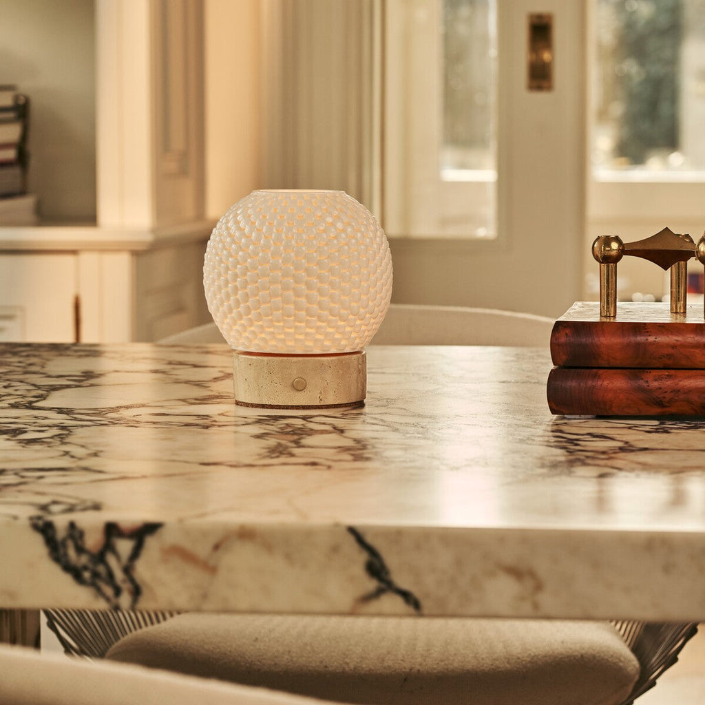 Vela Light Brown Wooden Wireless Table Lamp | 3D-Printed Porcelain, Dimmable & Up to 100 Hours of Light
