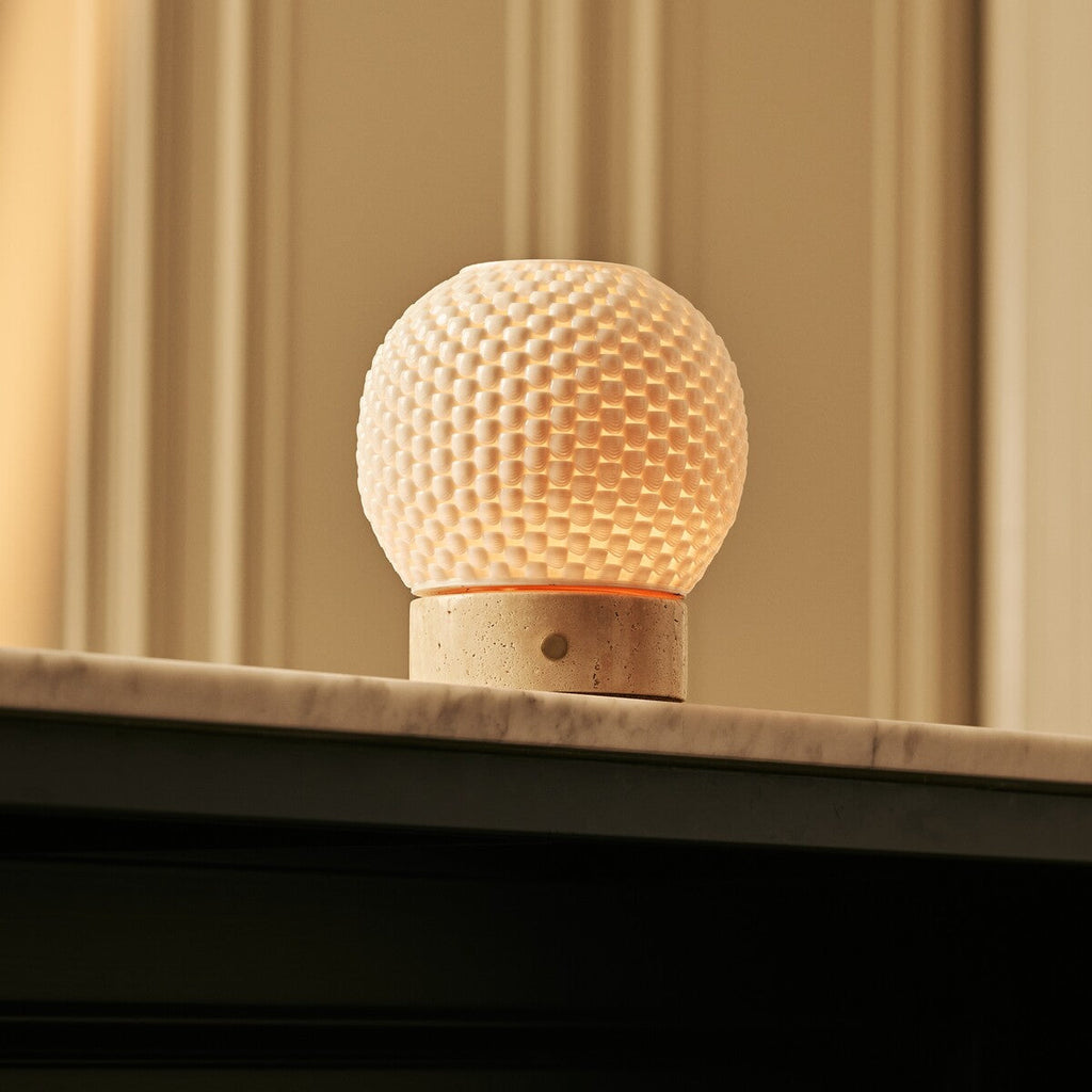 Vela Light Brown Wooden Wireless Table Lamp | 3D-Printed Porcelain, Dimmable & Up to 100 Hours of Light