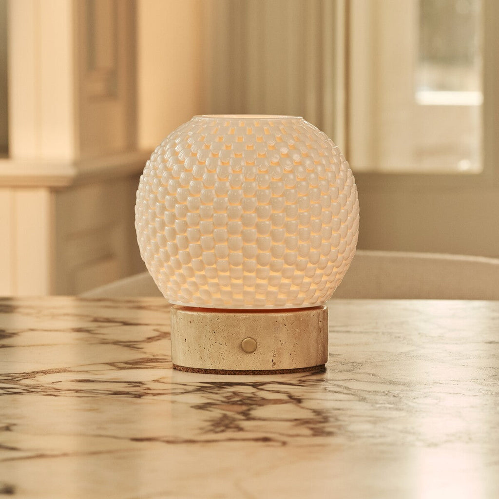 Vela Light Brown Wooden Wireless Table Lamp | 3D-Printed Porcelain, Dimmable & Up to 100 Hours of Light