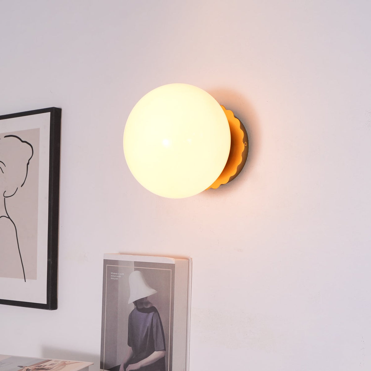Wall Sconce Light with Glass Shade - Metal Wall Lamp for Living Room
