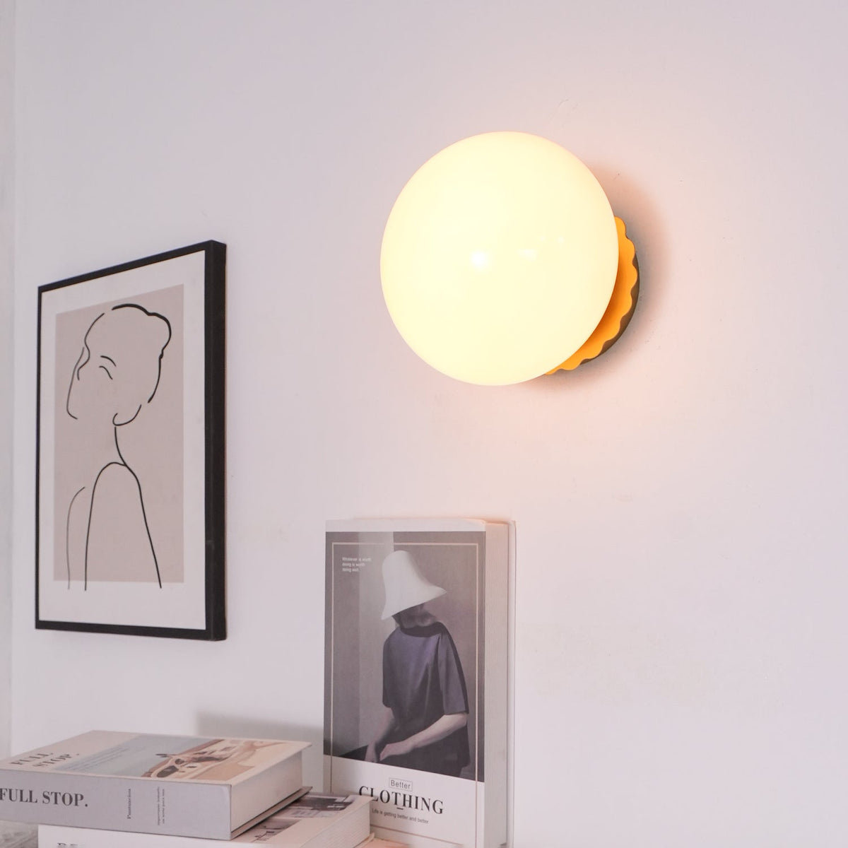 Wall Sconce Light with Glass Shade - Metal Wall Lamp for Living Room