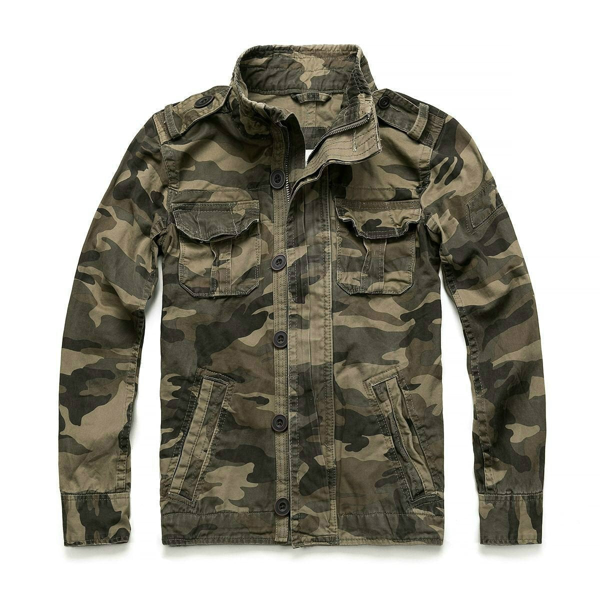 Men's Short Camouflage Military Jacket – Stand Collar