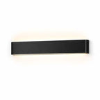 Minimalist LED Wall Light mounted on a white wall; black wall lamp emitting upward and downward light.