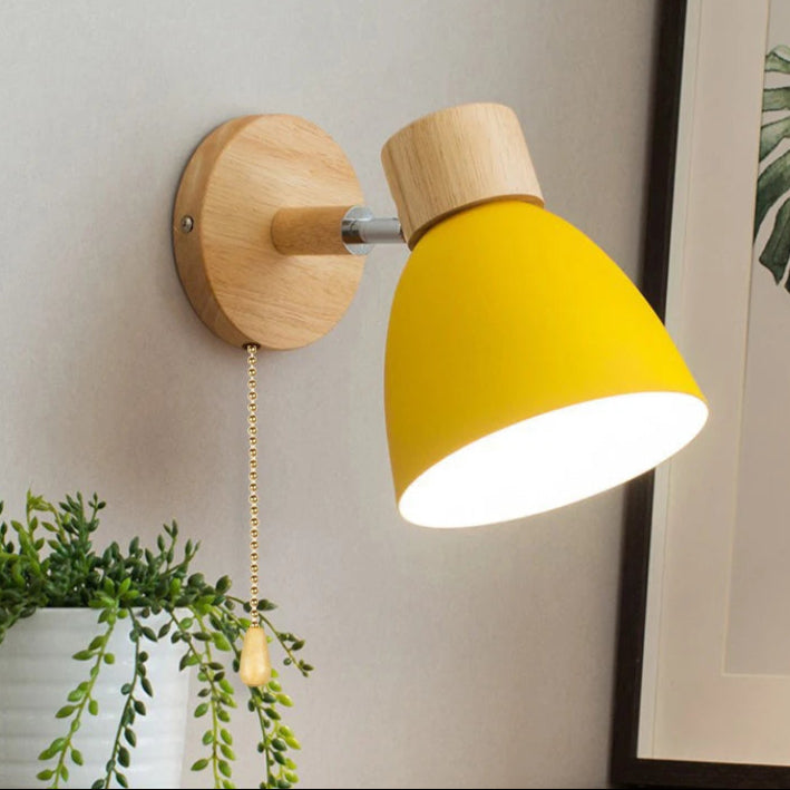 Adjustable Wall Sconce with Wood Detailing and Rotating Head