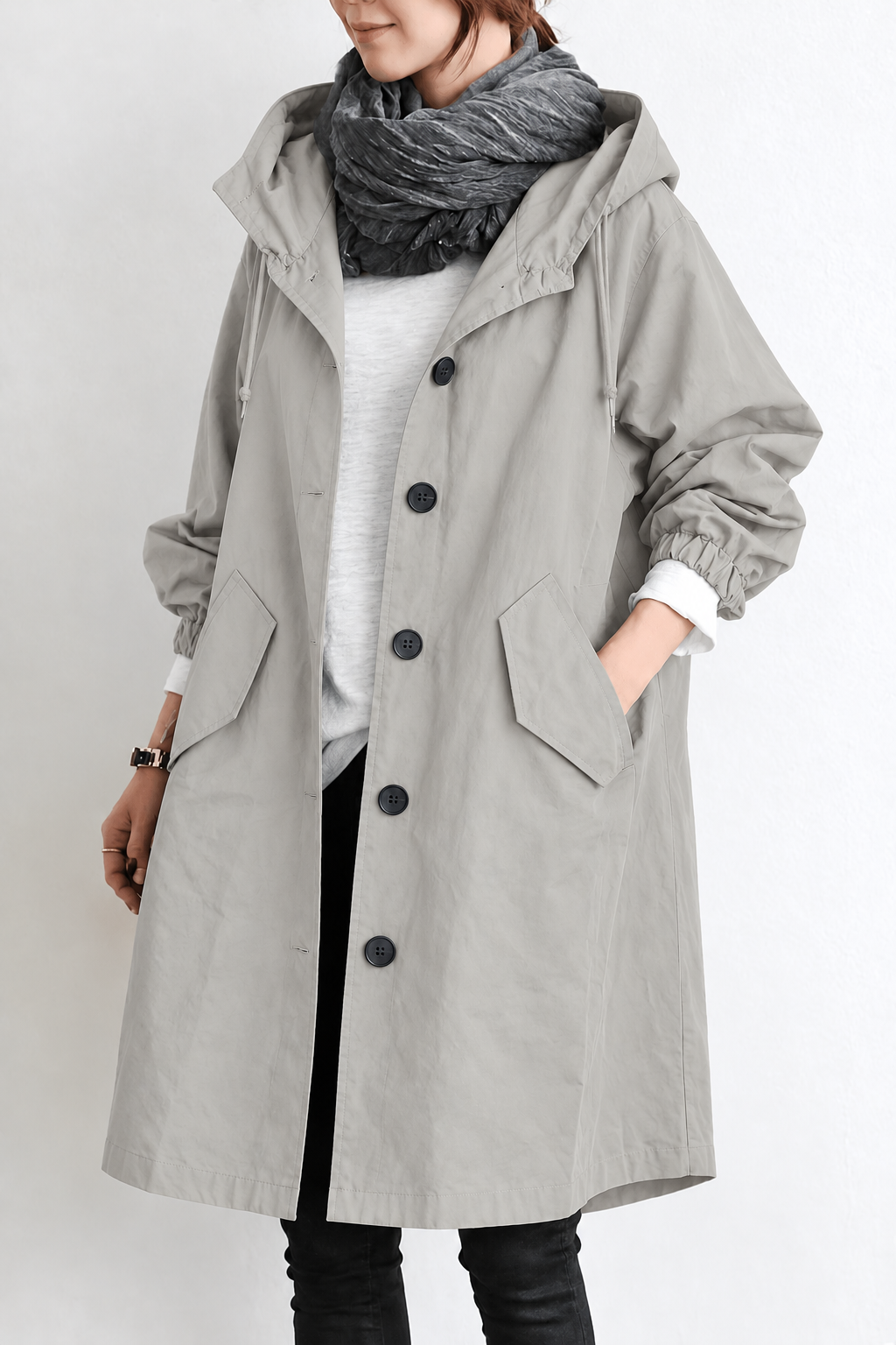 Women's Waterproof Trench Coat with Hood – Spring & Autumn Jacket