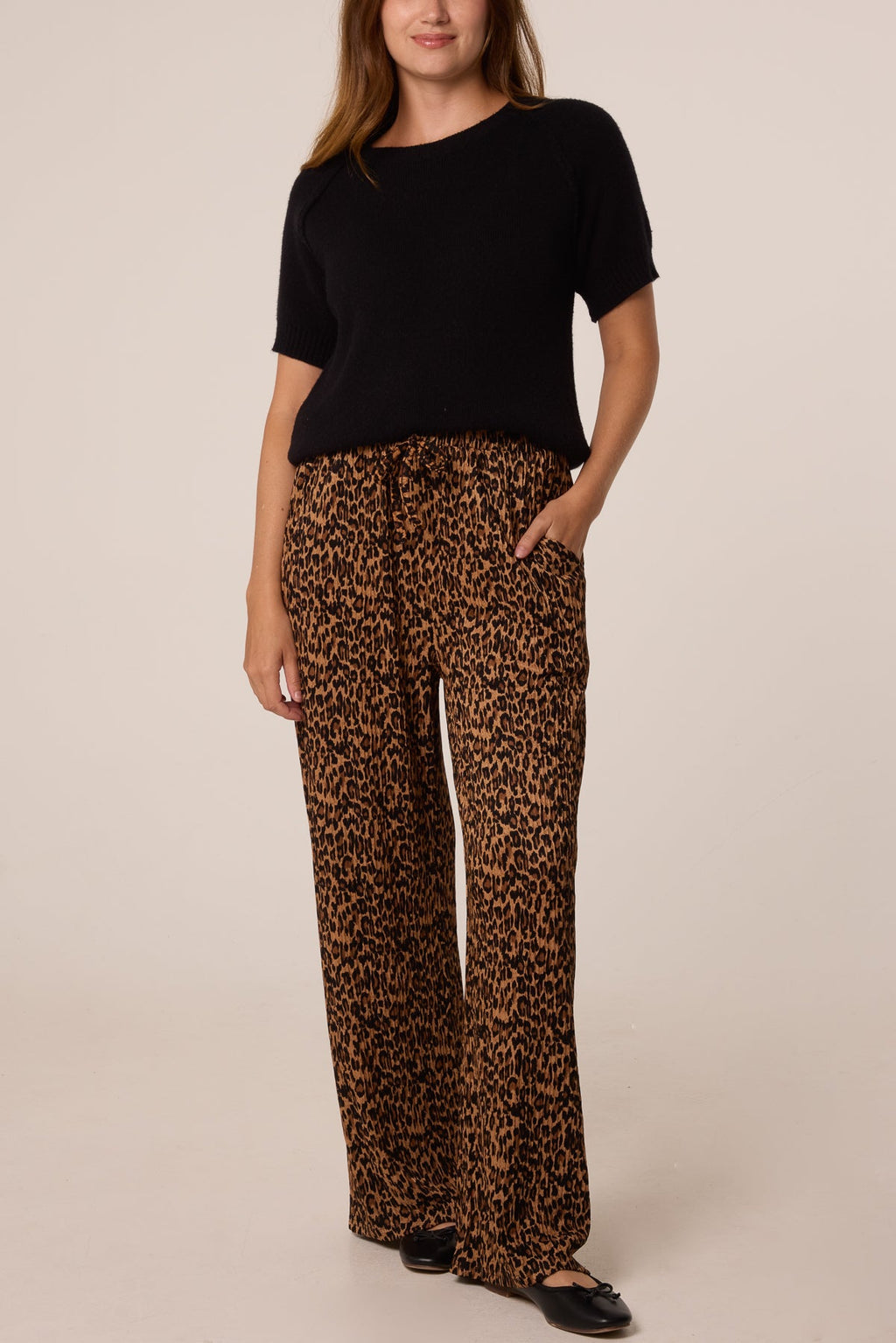 Women's Leopard Print Wide Leg Trousers