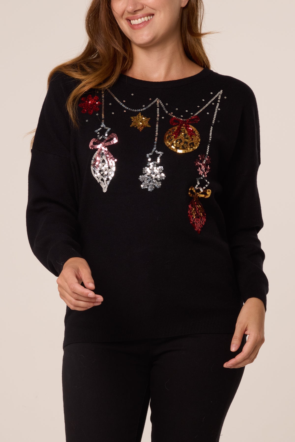 Women's Christmas Jumper with Sequin Bauble Detail
