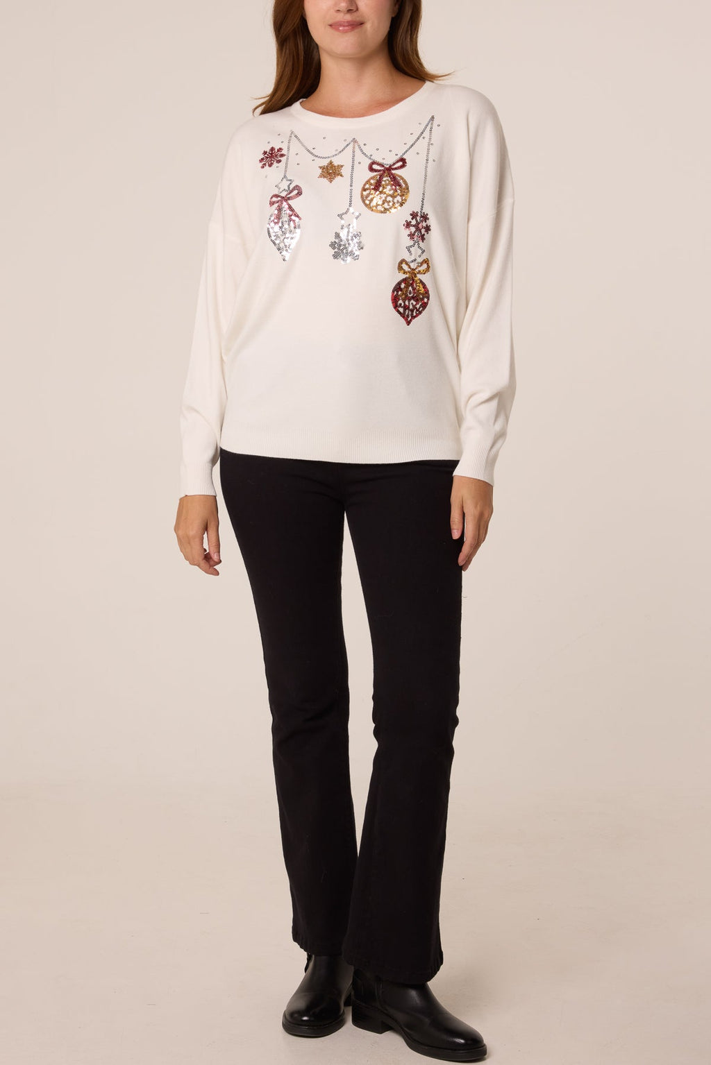 Women's Christmas Jumper with Sequin Bauble Detail