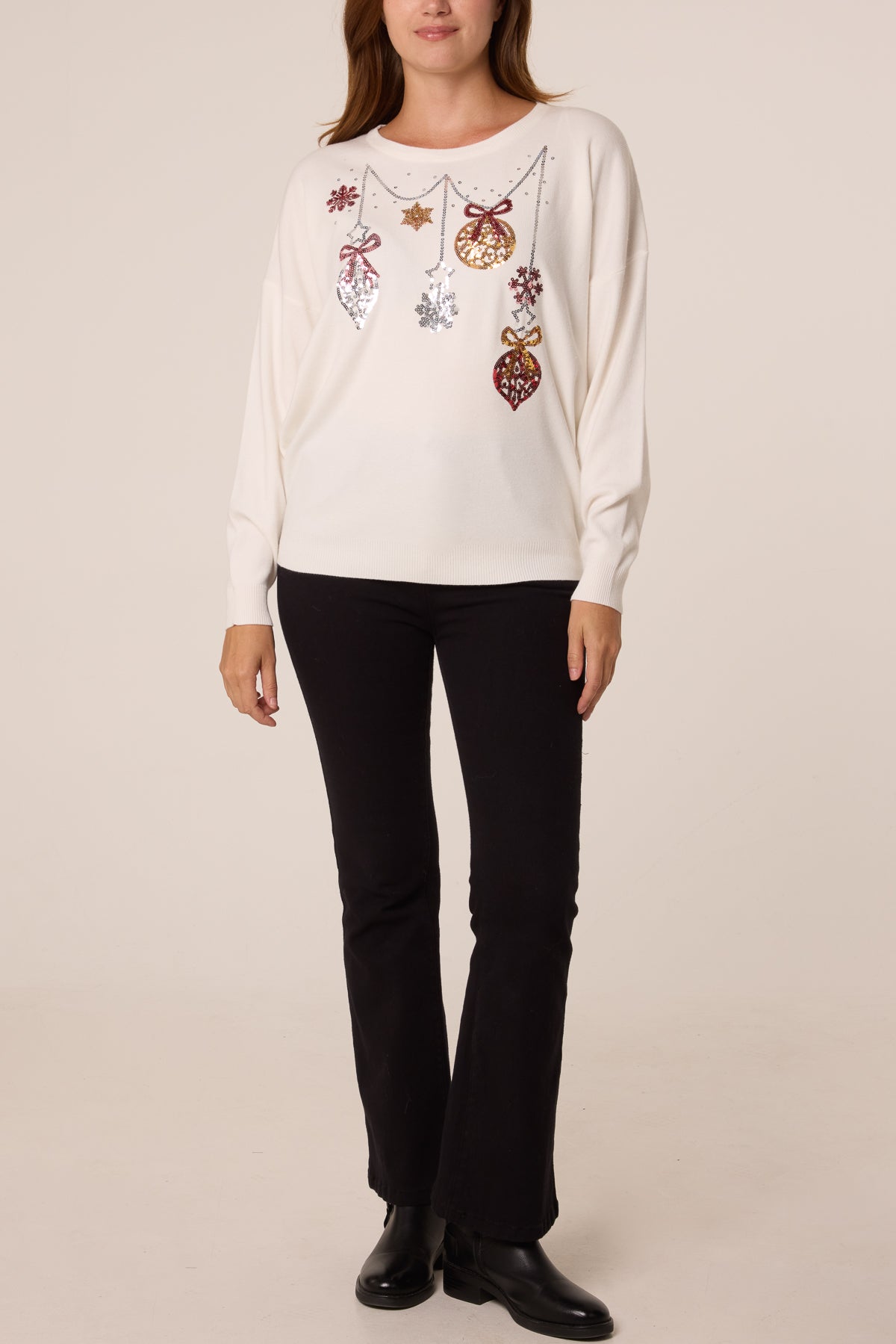 Women's Christmas Jumper with Sequin Bauble Detail