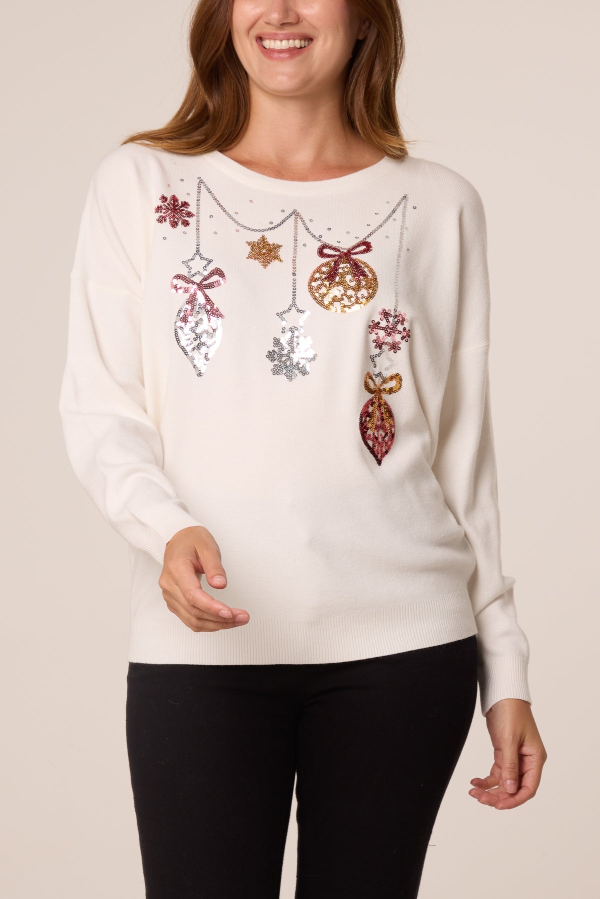Women's Christmas Jumper with Sequin Bauble Detail